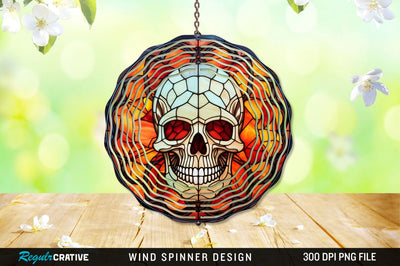 Halloween Skull Stained Glass Wind Spinner Png Design Sublimation Regulrcrative 