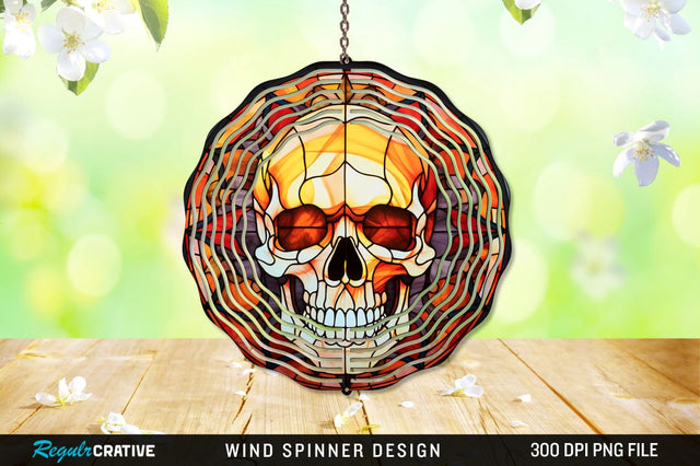 Halloween Skull Stained Glass Wind Spinner Png Design Sublimation Regulrcrative 