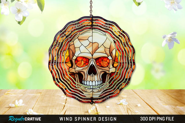Halloween Skull Stained Glass Wind Spinner Png Design Sublimation Regulrcrative 
