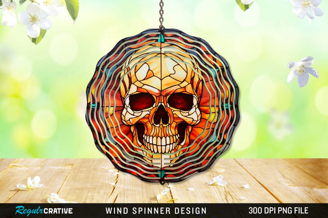 Halloween Skull Stained Glass Wind Spinner Png Design Sublimation Regulrcrative 