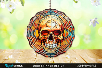 Halloween Skull Stained Glass Wind Spinner Png Design Sublimation Regulrcrative 