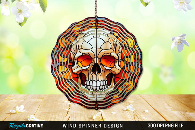 Halloween Skull Stained Glass Wind Spinner Png Design Sublimation Regulrcrative 