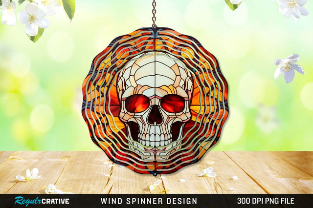 Halloween Skull Stained Glass Wind Spinner Png Design Sublimation Regulrcrative 
