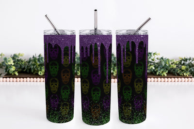 Halloween Skull Tumbler Sublimation Wrap | 20oz Skinny Tumbler PNG Sublimation B Renee Design 