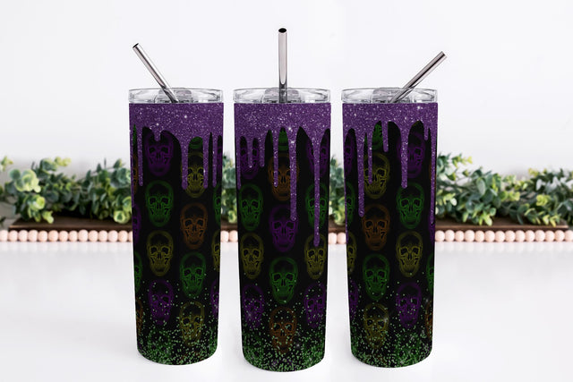 Halloween Skull Tumbler Sublimation Wrap | 20oz Skinny Tumbler PNG Sublimation B Renee Design 