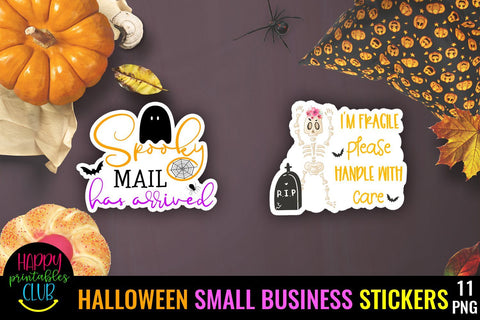 Halloween Small Business and Packaging Stickers Bundle PNG SVG Happy Printables Club 