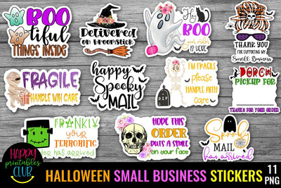 Halloween Small Business and Packaging Stickers Bundle PNG SVG Happy Printables Club 