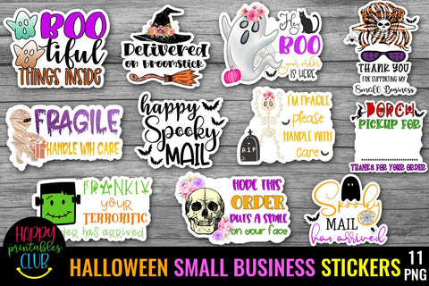 Halloween Small Business and Packaging Stickers Bundle PNG SVG Happy Printables Club 
