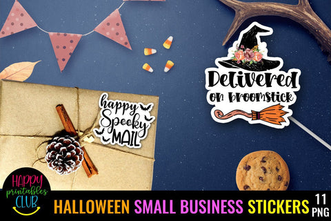 Halloween Small Business and Packaging Stickers Bundle PNG SVG Happy Printables Club 