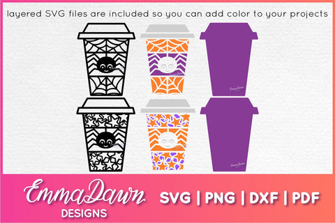 Halloween Spider Coffee Cup SVG Bundle SVG Emma Dawn Designs 