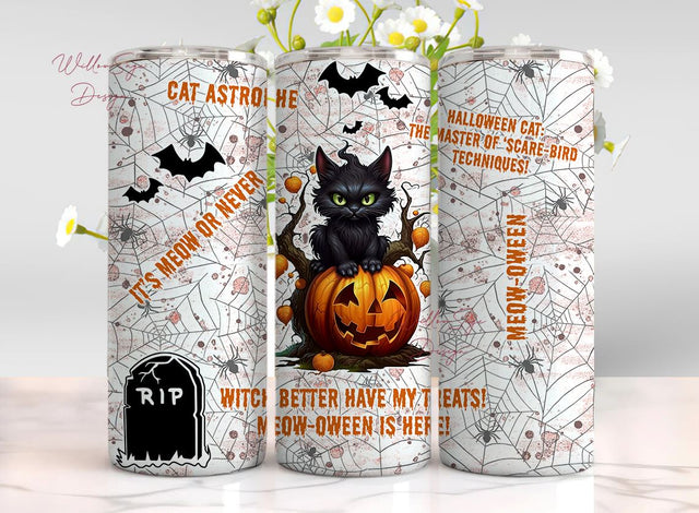 Halloween spooky cat Tumbler Wrap, Pumpkin halloween witch Sublimation Design, 20 oz Skinny Tumbler, Tumbler png download, witch tumbler Sublimation WillowSageDesign 