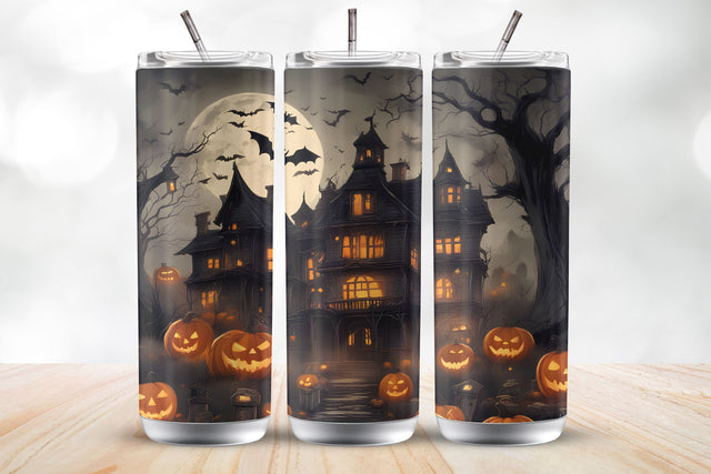 Halloween Spooky House 20 Oz Tumbler Wrap Sublimation Design Sublimation MockupSvgVenue 