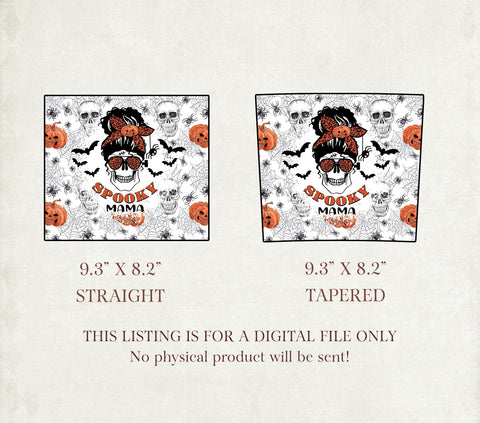 Halloween Spooky Mama Messy Bun Skull 20oz Skinny Tumbler PNG Sublimation TrendingDesign 