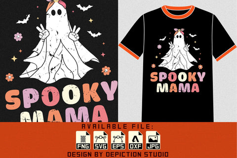 Halloween Spooky Mama T-Shirt, Ghost Shirt, Halloween Mom Shirt Print Template Sketch DESIGN Depiction Studio 