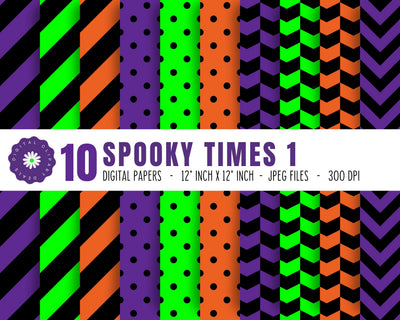 Halloween Spooky Times Digital Patterned Papers Set 1 - Instant Download, Printable Scrapbook Paper Pack Digital Pattern Digital Clipart Deals 