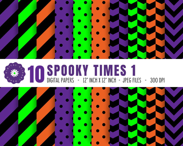 Halloween Spooky Times Digital Patterned Papers Set 1 - Instant Download, Printable Scrapbook Paper Pack Digital Pattern Digital Clipart Deals 
