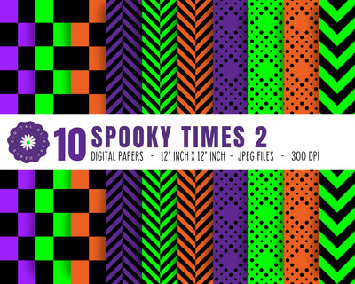 Halloween Spooky Times Digital Patterned Papers Set 2 - Instant Download, Printable Scrapbook Paper Pack Digital Pattern Digital Clipart Deals 