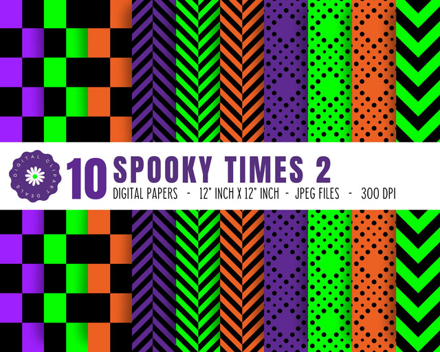 Halloween Spooky Times Digital Patterned Papers Set 2 - Instant Download, Printable Scrapbook Paper Pack Digital Pattern Digital Clipart Deals 
