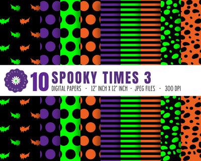 Halloween Spooky Times Digital Patterned Papers Set 3 - Instant Download, Printable Scrapbook Paper Pack Digital Pattern Digital Clipart Deals 