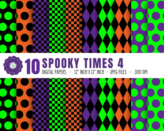 Halloween Spooky Times Digital Patterned Papers Set 4 - Instant Download, Printable Scrapbook Paper Pack Digital Pattern Digital Clipart Deals 
