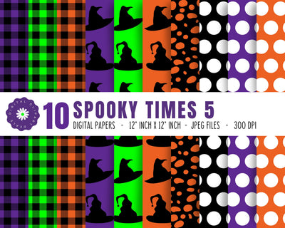 Halloween Spooky Times Digital Patterned Papers Set 5 - Instant Download, Printable Scrapbook Paper Pack Digital Pattern Digital Clipart Deals 