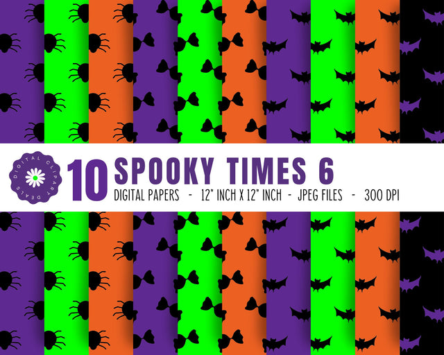Halloween Spooky Times Digital Patterned Papers Set 6 - Instant Download, Printable Scrapbook Paper Pack Digital Pattern Digital Clipart Deals 