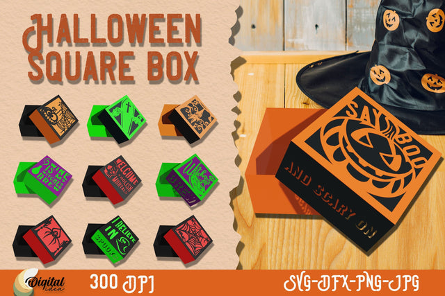 Halloween Square Box Bundle. Halloween favor box papercut 3D Paper Evgenyia Guschina 