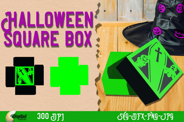 Halloween Square Box paper cut. Halloween design SVG. 3D Paper Evgenyia Guschina 