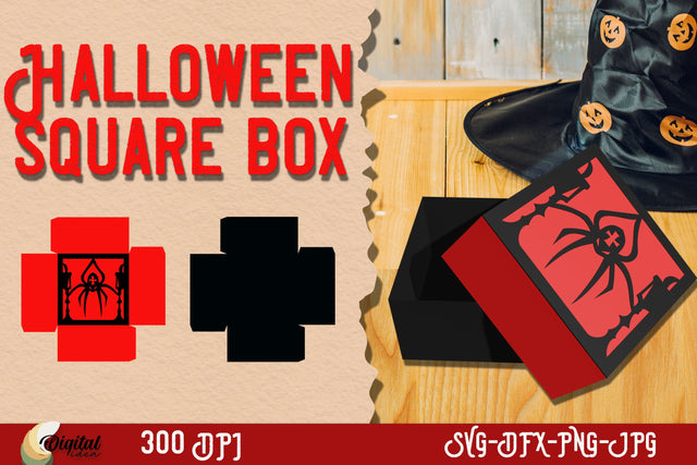 Halloween Square Box paper cut. Halloween Spider design SVG. 3D Paper Evgenyia Guschina 