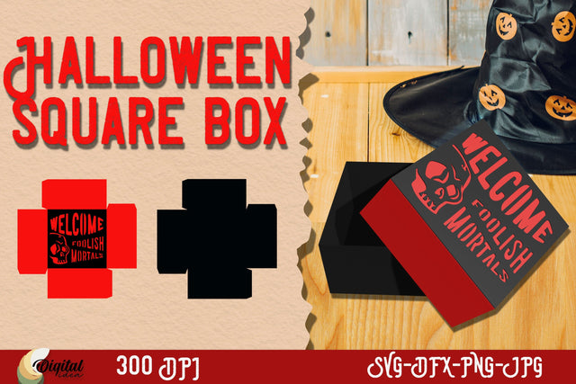 Halloween Square Box SVG . Welcome Foolish Mortals SVG. 3D Paper Evgenyia Guschina 