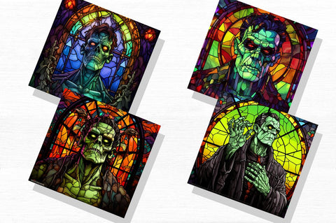 Halloween Stained Glass Frankenstein Clipart Bundle Sublimation Regulrcrative 