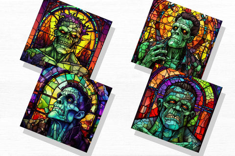 Halloween Stained Glass Frankenstein Clipart Bundle Sublimation Regulrcrative 