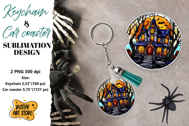 Halloween Stained glass Keychain & Car coaster sublimation Sublimation Yustaf Art Store 