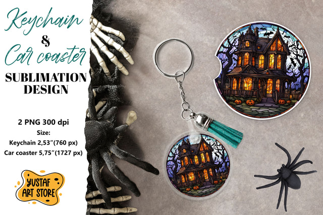 Halloween Stained glass Keychain & Car coaster sublimation Sublimation Yustaf Art Store 