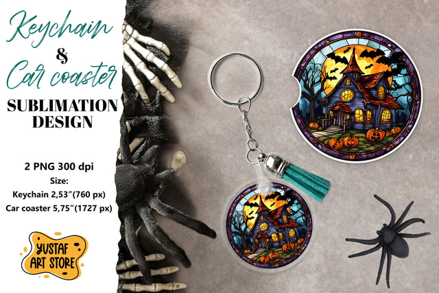 Halloween Stained glass Keychain & Car coaster sublimation Sublimation Yustaf Art Store 