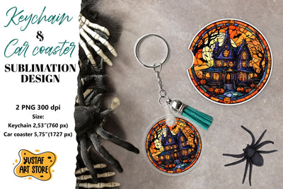 Halloween Stained glass Keychain & Car coaster sublimation Sublimation Yustaf Art Store 