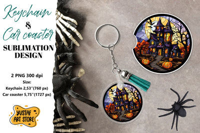 Halloween Stained glass Keychain & Car coaster sublimation Sublimation Yustaf Art Store 