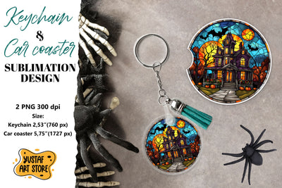 Halloween Stained glass Keychain & Car coaster sublimation Sublimation Yustaf Art Store 