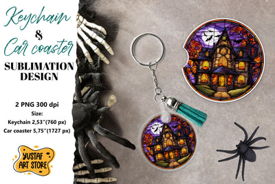 Halloween Stained glass Keychain & Car coaster sublimation Sublimation Yustaf Art Store 