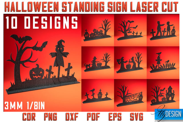 Halloween Standing Sign Laser Cut SVG | Spooky Sign Laser Cut SVG Design | CNC Files SVG Fly Design 