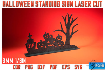 Halloween Standing Sign Laser Cut SVG | Spooky Sign Laser Cut SVG Design | CNC Files SVG Fly Design 