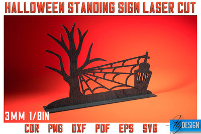 Halloween Standing Sign Laser Cut SVG | Spooky Sign Laser Cut SVG Design | CNC Files SVG Fly Design 