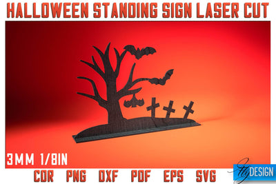 Halloween Standing Sign Laser Cut SVG | Spooky Sign Laser Cut SVG Design | CNC Files SVG Fly Design 