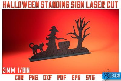 Halloween Standing Sign Laser Cut SVG | Spooky Sign Laser Cut SVG Design | CNC Files SVG Fly Design 