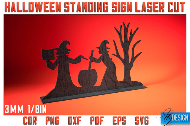 Halloween Standing Sign Laser Cut SVG | Spooky Sign Laser Cut SVG Design | CNC Files SVG Fly Design 