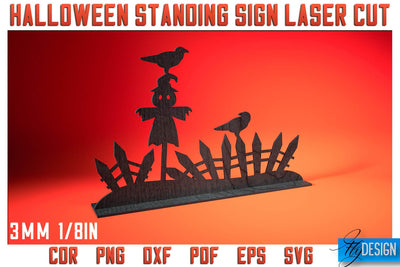 Halloween Standing Sign Laser Cut SVG | Spooky Sign Laser Cut SVG Design | CNC Files SVG Fly Design 