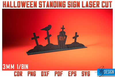 Halloween Standing Sign Laser Cut SVG | Spooky Sign Laser Cut SVG Design | CNC Files SVG Fly Design 