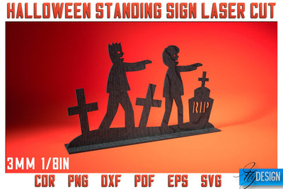 Halloween Standing Sign Laser Cut SVG | Spooky Sign Laser Cut SVG Design | CNC Files SVG Fly Design 