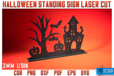 Halloween Standing Sign Laser Cut SVG | Spooky Sign Laser Cut SVG Design | CNC Files SVG Fly Design 