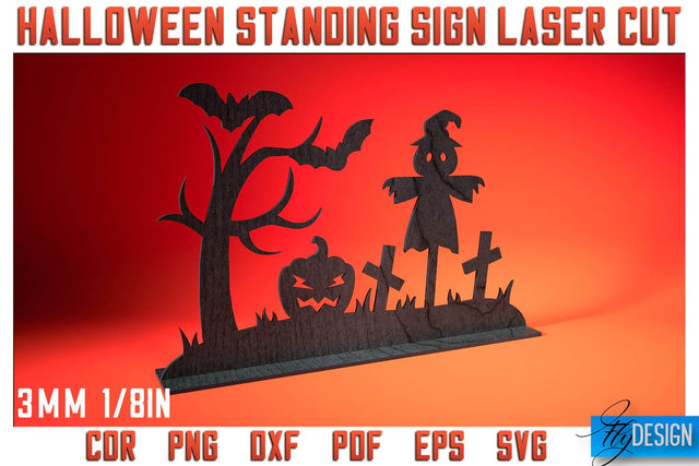 Halloween Standing Sign Laser Cut SVG | Spooky Sign Laser Cut SVG Design | CNC Files SVG Fly Design 